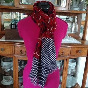 Multi Pattern Blue Polka Dot & Red Scarf